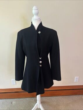 Vintage red river Black Women's Tailored wool Coat with Stand Collar